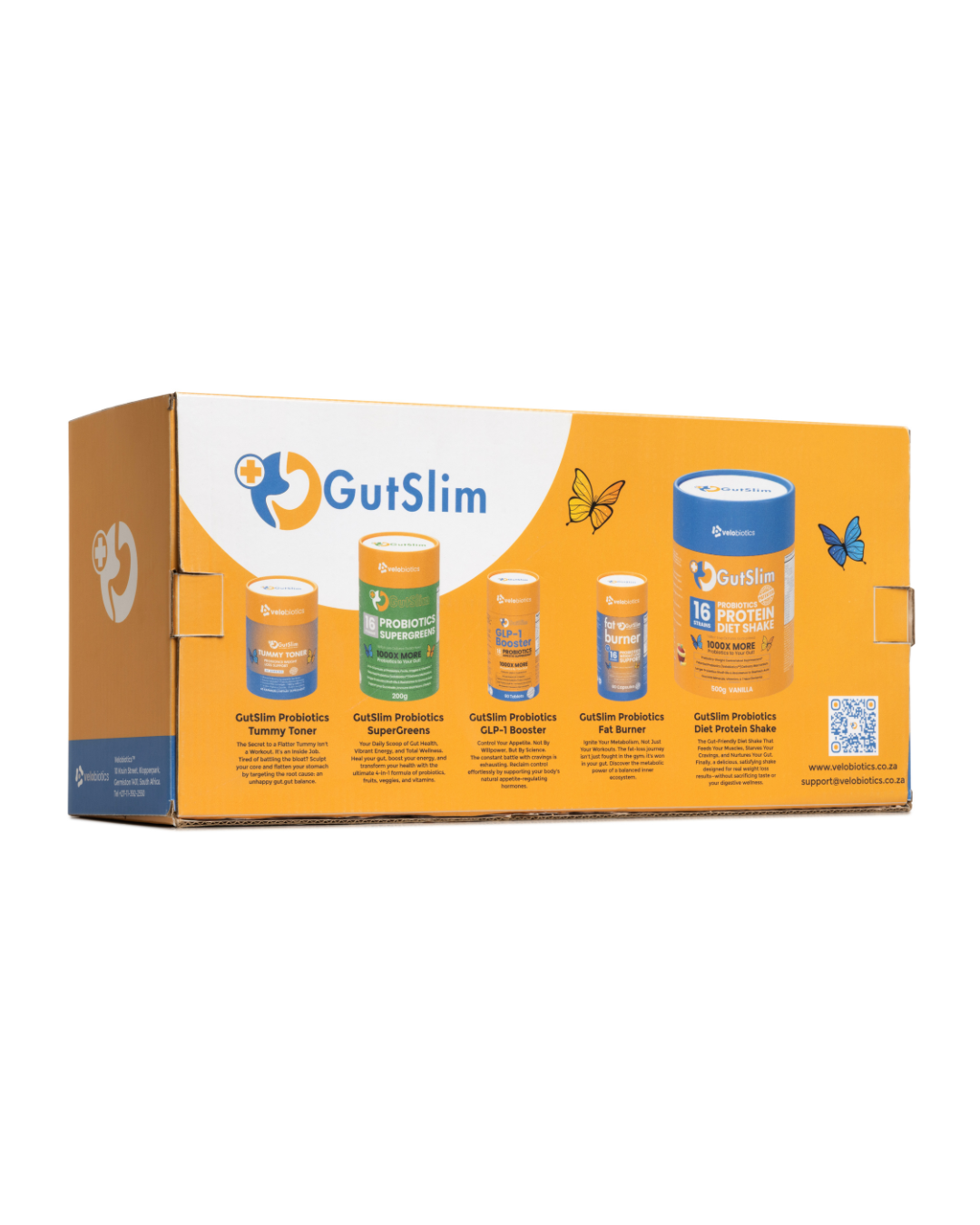 GutSlim 6-Week Total Transformation pack with probiotics, fat burner, GLP-1 booster, super greens, and diet protein shake supplements
