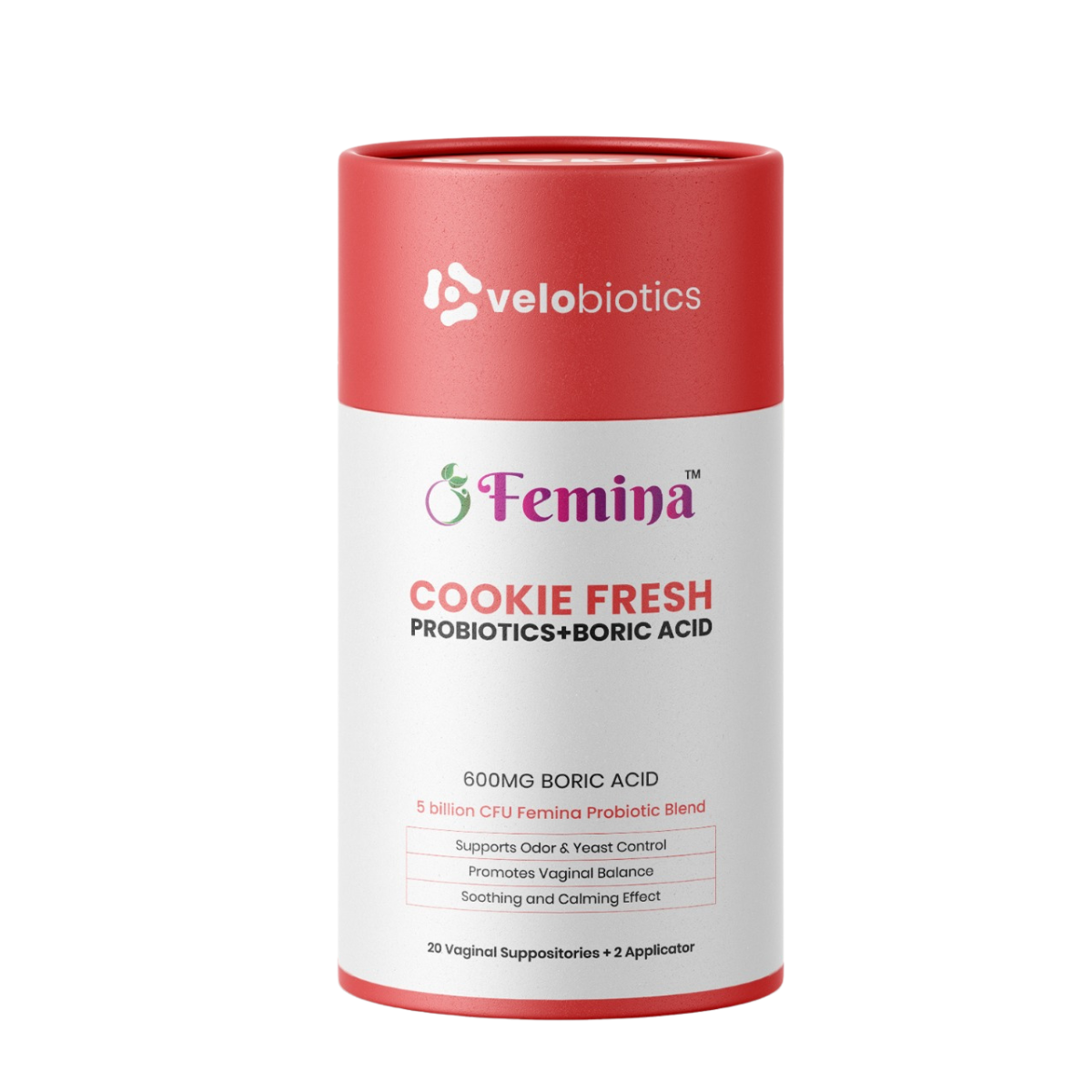 Femina Cookie Fresh Probiotics and Boric Acid Suppositories packaging.