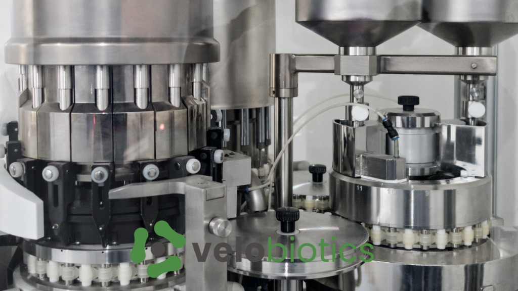 Velobiotics probiotic supplement manufacturing machine in stainless steel production line