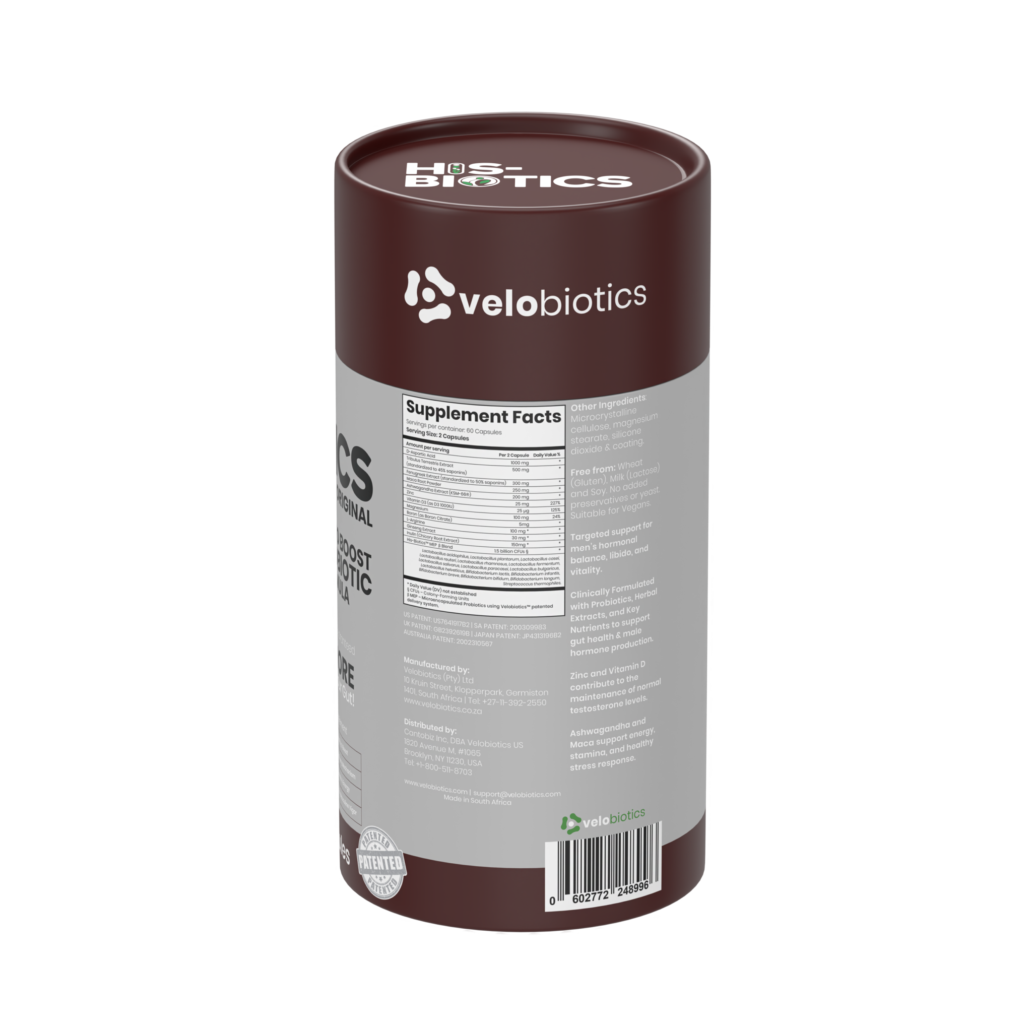 His-Biotics Sport Testo Boost probiotics supplement with Velobiotics technology and natural testosterone support ingredients