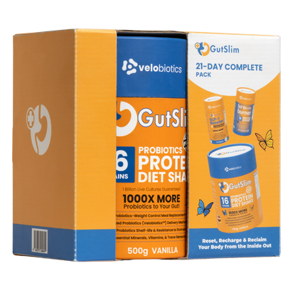 21-Day GUTSLIM Complete Pack with probiotics protein diet shake and fat burner for accelerated fat loss and appetite control