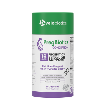 PregBiotics Conception probiotic supplement with 16 strains for conception support, 60 capsules dietary formula.