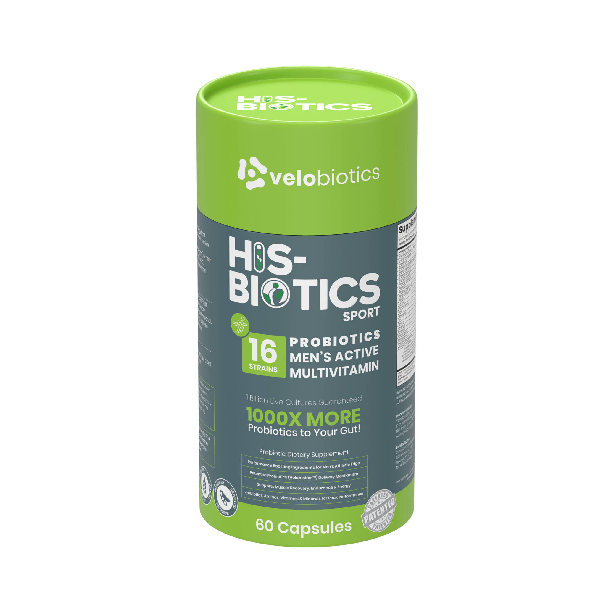 His-Biotics Probiotics SPORT men's multivitamin capsules with 16 probiotic strains for athletic performance and gut health