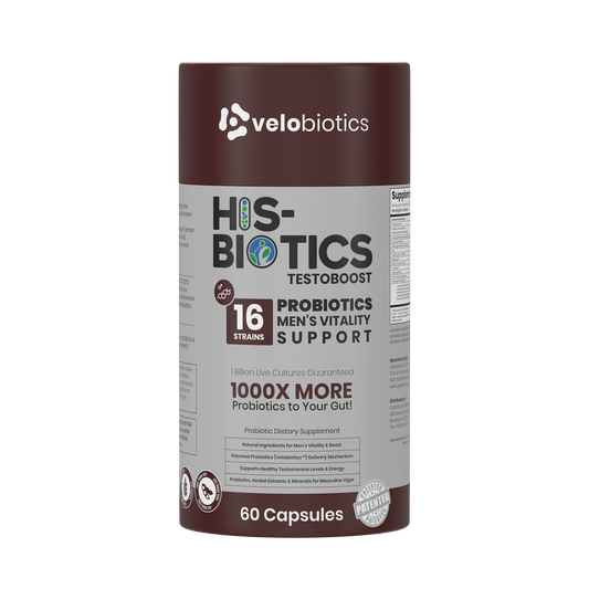 His-Biotics Sport Testo Boost probiotic supplement for men's vitality and testosterone support with 16 strains and 60 capsules