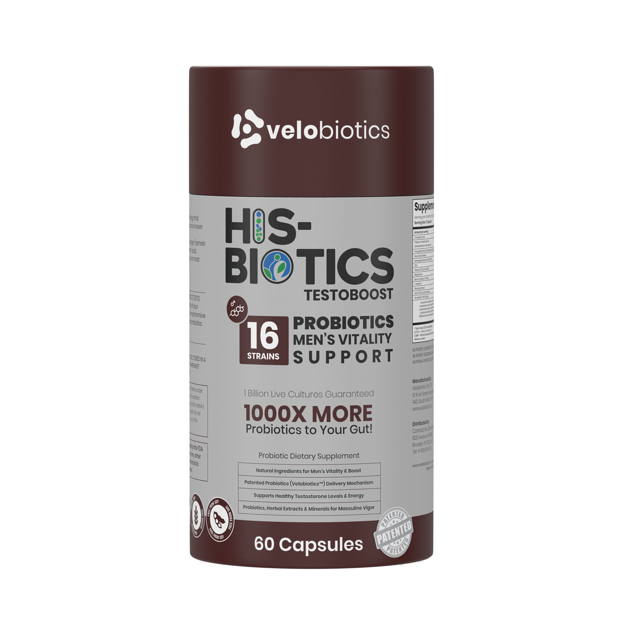 His-Biotics Sport Testo Boost probiotic supplement for men's vitality and testosterone support with 16 strains and 60 capsules