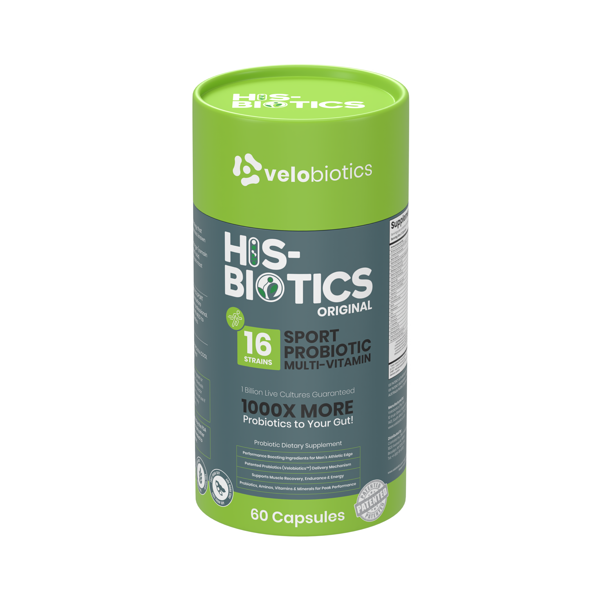 His-Biotics Probiotics SPORT multivitamin capsules with 16 probiotic strains for enhanced athletic performance and gut health.
