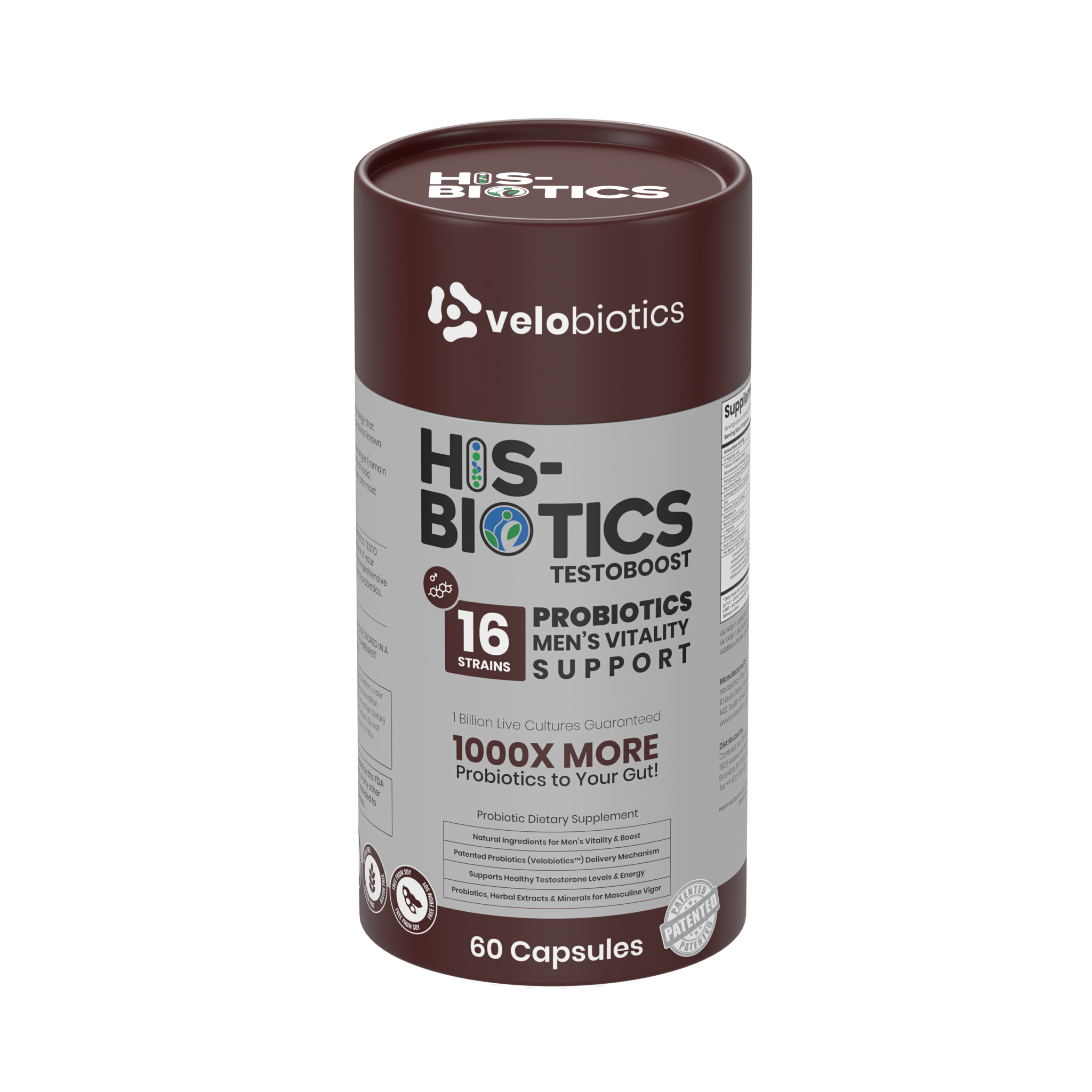 His-Biotics Sport Testo Boost probiotics supplement for men's vitality and testosterone support, 60 capsules.