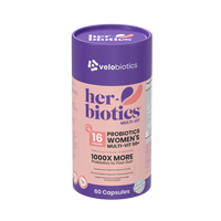 Her-Biotics Probiotics Women's Multi-Vit 50+ supplement for menopause support with 16 probiotic strains and essential vitamins