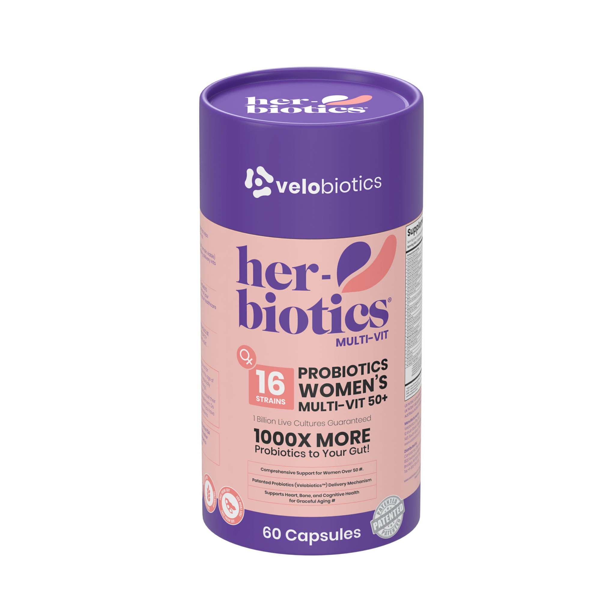 Her-Biotics Probiotics Women's Multi-Vitamin 50+ supplement with 16 probiotic strains for menopause support and healthy aging