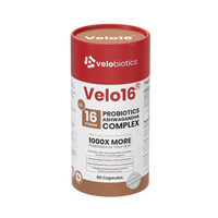 Velo16™ Probiotics Ashwagandha supplement bottle with calming and gut health benefits label