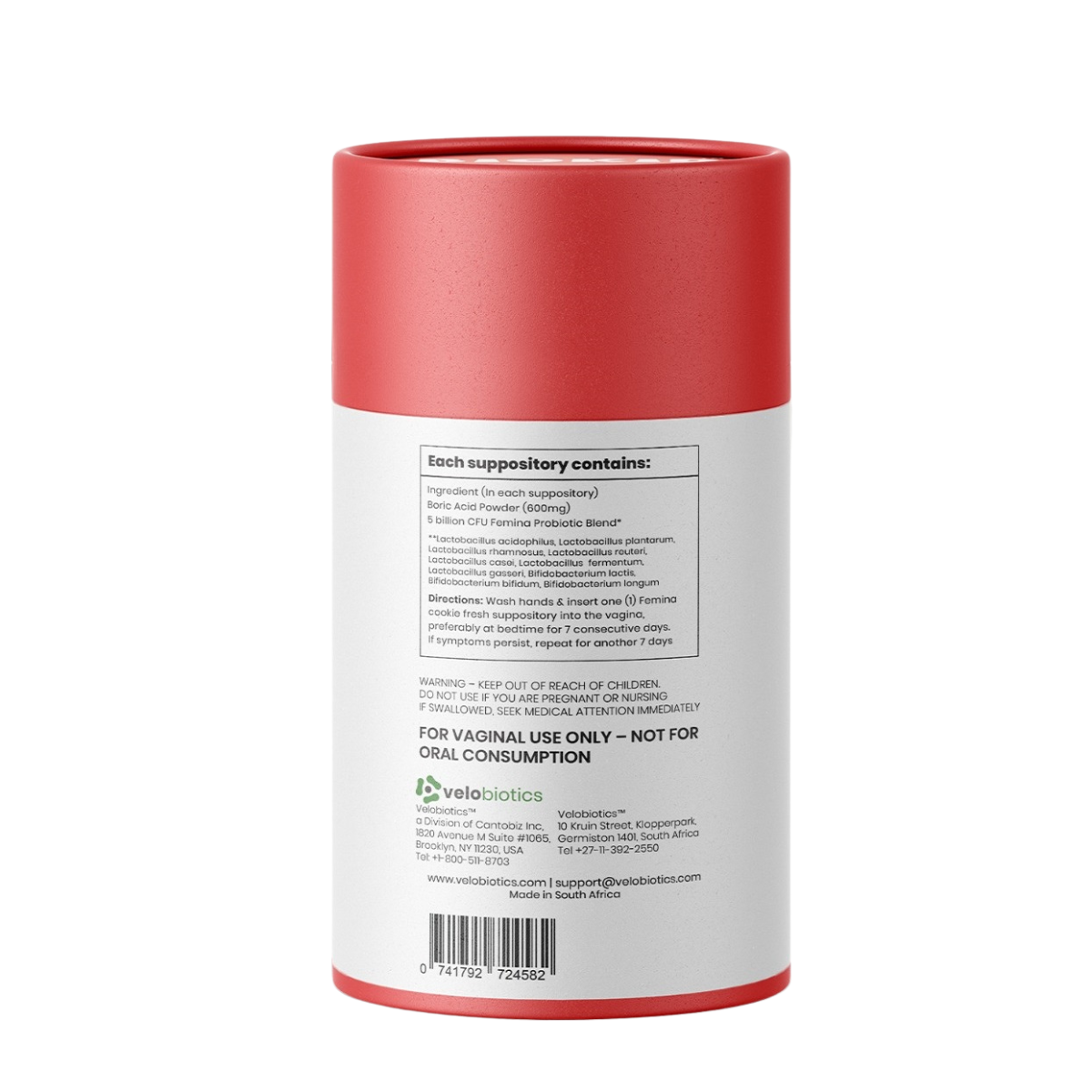 Femina™ Cookie Fresh Boric Acid Suppositories packaging with product details for intimate health.