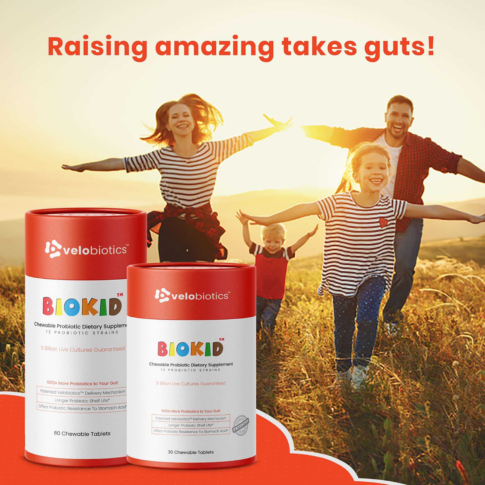GutScribe - BioKid™ probiotic chewable tablets for children with patented Velobiotics technology for gut wellness