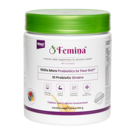 Femina™ Probiotics Meal Replacement 400g jar for women's health, featuring probiotics, cranberry extract, and Velobiotics™ technology.