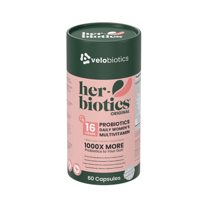 Her-Biotics Original Capsules probiotic supplement with 16 strains supporting women's digestive health and immunity, 60 capsules.