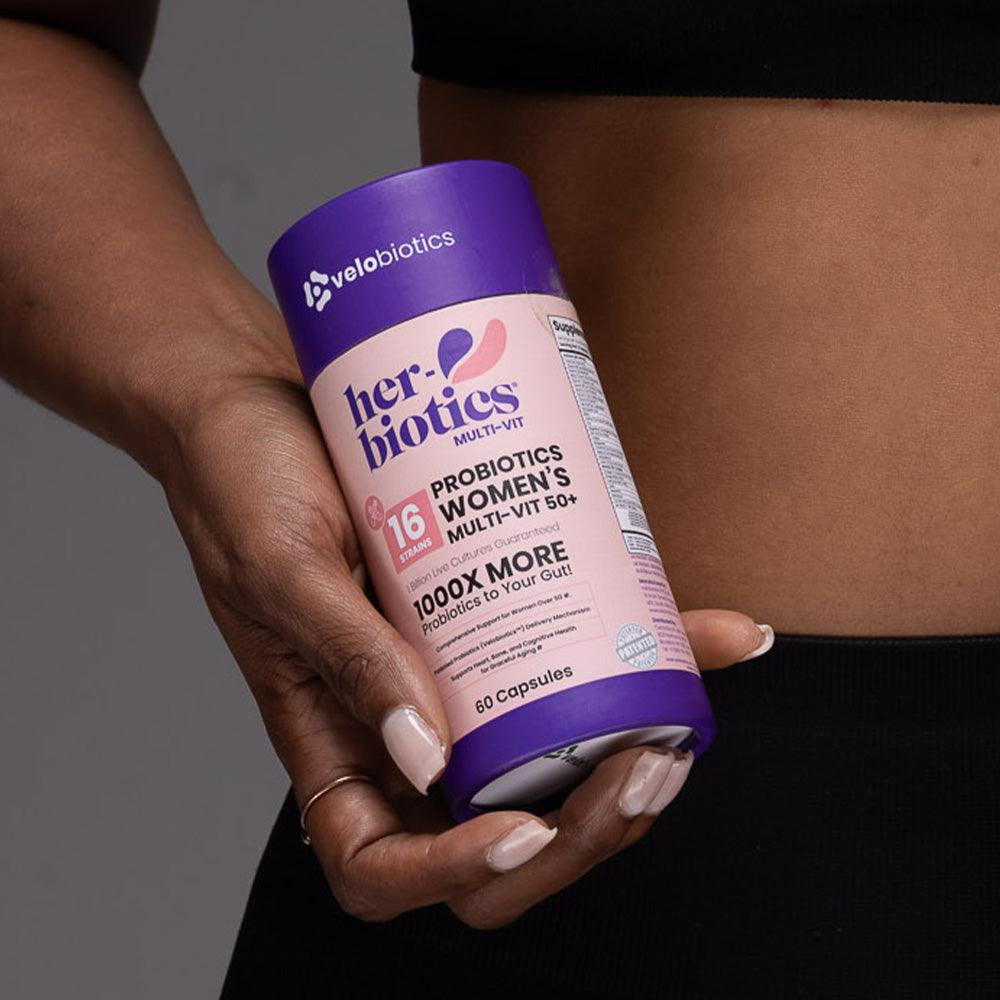 Her-Biotics Probiotics Women's Multi-Vit 50+ supplement for menopause support with probiotics and multivitamins