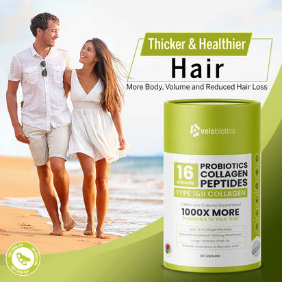 Velobiotics™ Probiotics Collagen Peptides for Thicker, Healthier Hair - 30 Capsules.