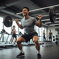 Athlete lifting barbell in gym showcasing strength with His-Biotics Probiotics SPORT multivitamin support