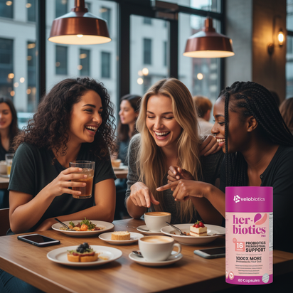 Her-Biotics PMS Support probiotic supplement for women's hormonal balance and PMS symptom relief with vitamins and minerals.